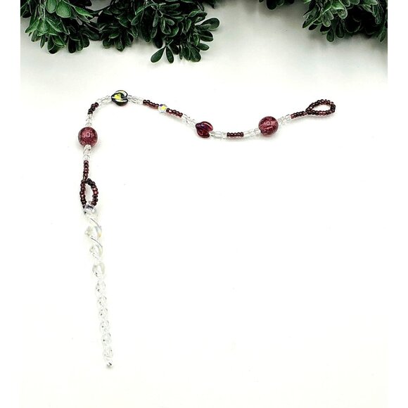 Handcrafted Beaded Suncatcher With Iridescent Garnet Glass Accent Crystals - Picture 3 of 3